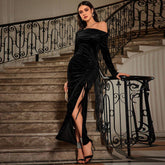 Vestido de alta sociedad de sentido alto para cóctel, para mujer adulta, estilo dama, vestido largo con abertura al viento